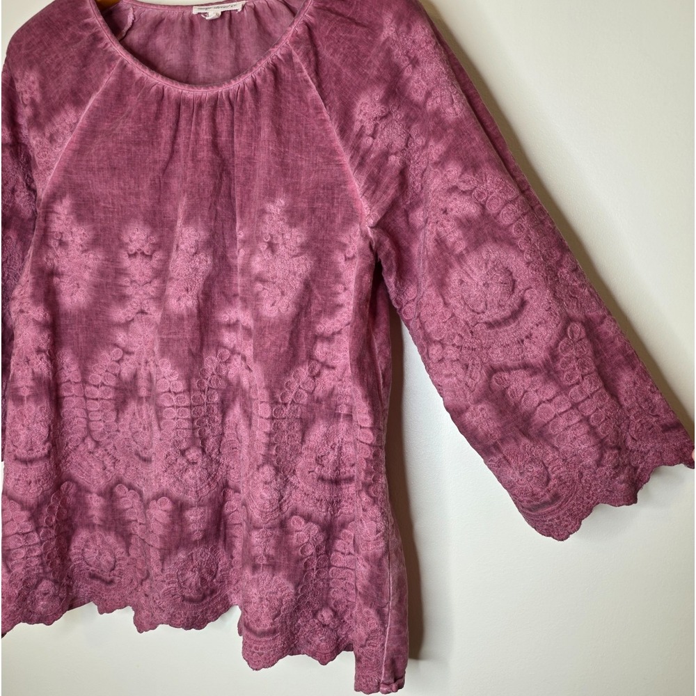 Indigo Thread Co Embroidered Top Sz L Pink Burnout Wash Boho Hippie Granola Girl - Picture 3 of 13